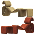 Modern Curved Chaise Lounge With Beige And Red Upholstered Fabric Design