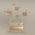 Golden Hamburger Shaped Decorative Pendant With Small Heart And Speech Bubble Decorative Elements 3d model