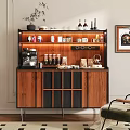Modern Wooden Sideboard Cabinet With Coffee Machine Glassware And Decorative Items