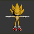 Super Sonic Golden Hedgehog Character With Outstretched Arms Red Shoes And White Gloves