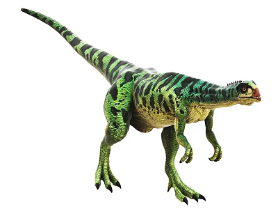 Green And Black Striped Dinosaur Model With Realistic Texture And Lifelike Posture 3d model