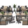 Modern Office Workspace With Cubicle Desks Computers And Green Plants