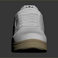 White Sneakers With Brown Sole Red And Blue Side Stripe And Brand Logo On Tongue