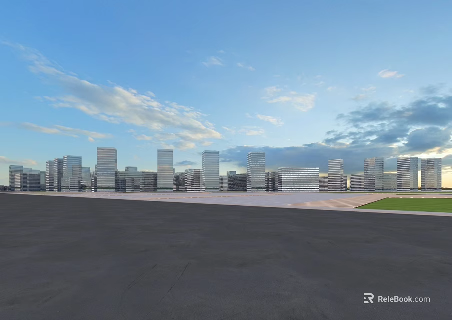 Aerial Urban Planning View With High Rise Buildings Open Plazas And Green Zones 3d model 