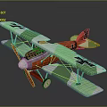Vintage Aerospace Biplane Model Featuring Green White Orange Color And Black Cross Markings
