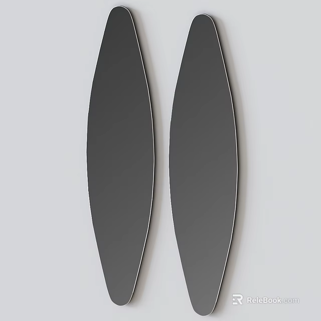 Two Modern Curved Slim Design Mirrors Mounted On White Wall 3d model