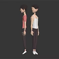 Two Low Poly 3D Characters With Pink And White Tops Dark Pants And White Shoes