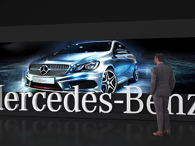 Large Event Display Wall Showcasing Mercedes Benz Car With Man Watching 3d model