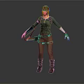 A Woman In Helmet Green Top Brown Pants With Quiver Wrist Guards On Gray Background