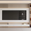 Modern TV Wall Interior Design With Wooden Panels Floating Shelves And Storage Cabinet