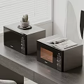 Stylish Gray Nightstand With Black Microwaves Small Cactus And Open Magazine By Window Blinds