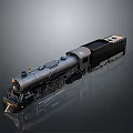 Vintage Black Steam Train Model With Metallic Finish And Gray Background Reflection