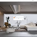 Modern Living Room Interior Design With White Sofa Coffee Table Floor Lamp And Green Plant