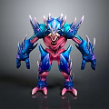 Fierce 3D Game Movie Character With Blue Pink Spikes And Sharp Armored Body