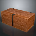 Vintage Wooden Chest With Black Metal Straps And Natural Wood Grain Surface