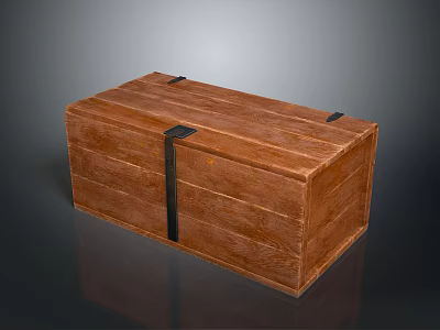 Vintage Wooden Chest With Black Metal Straps And Natural Wood Grain Surface 3d model