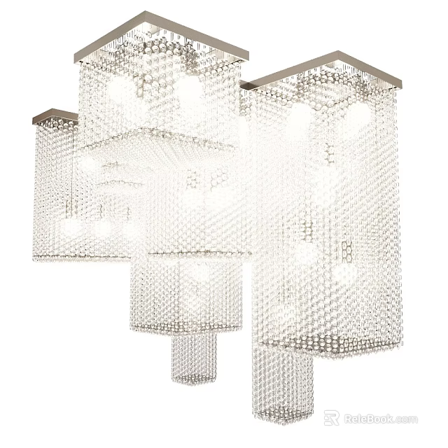Elegant Modern Crystal Chandelier Square Design Hanging Multi Light For Living Room Decor 3d model 
