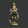 Game Movie Fairy Character With Green Pointed Hat Blonde Hair Purple Wings And Green Dress