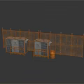 Gray Industrial Units With Yellow Safety Rails And Wooden Fence Panels Plus Orange Barrel