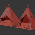 Patterned And Dark Green Teepee Tents With Window Designs Mats Inside For Kids Play