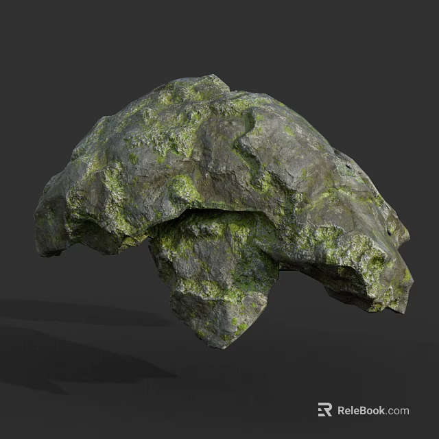 Rough Textured Natural Stone Material with Green Moss Organic Shape and Earthy Appearance Design 3d model 