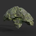 Rough Textured Natural Stone Material with Green Moss Organic Shape and Earthy Appearance Design