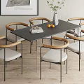 Modern Black Dining Table Set With Six Wooden Chairs Upholstered Seats Metal Legs Table Decor