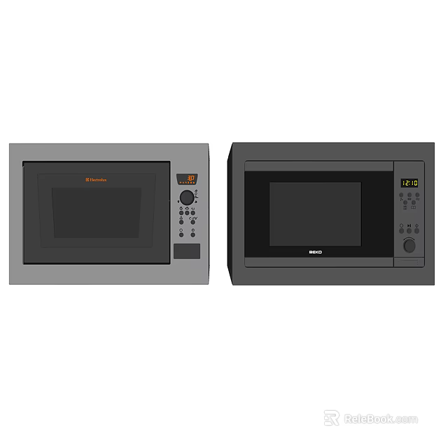 Modern Kitchen Appliances Two Microwave Ovens With Control Panels And Digital Displays 3d model 
