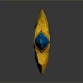 3D Rendered Fantasy Sword With Intricate Blade Blue Yellow Striped Hilt And Ornate Guard