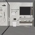 Modern Bathroom Interior With Glass Shower Enclosure White Toilet Vanity Large Mirror And Tiled Surfaces