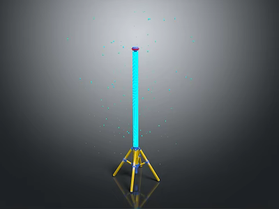 Blue Tall Column With Yellow Tripod Base And Floating Blue Light Spots 3d model