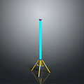 Blue Tall Column With Yellow Tripod Base And Floating Blue Light Spots