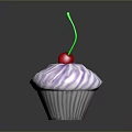 Delicious Cupcake With Purple Swirled Frosting And Red Cherry On Dark Surface