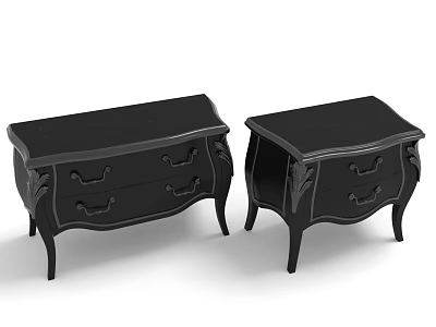 Classic Black Wooden Nightstands With Carved Details Drawers And Ornate Handles 3d model