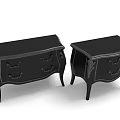 Classic Black Wooden Nightstands With Carved Details Drawers And Ornate Handles