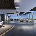 Modern Restaurant With Large Windows Pendant Lights Stone Wall And Green Plants Dining Space