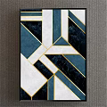 Modern Abstract Geometric Wall Art With Blue Gold Black White Patterns 3d model