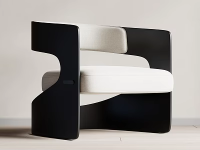 Modern Lounge Chair With Black Frame And Beige Cushion Sleek Design 3d model