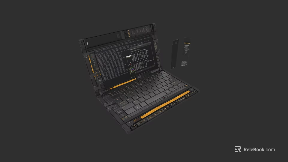 Open Laptop with Yellow Accents Keyboard Screen Featuring Slim Accessory Tech Inspired High Performance Design 3d model 