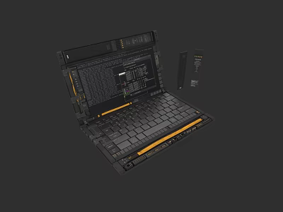 Open Laptop with Yellow Accents Keyboard Screen Featuring Slim Accessory Tech Inspired High Performance Design 3d model