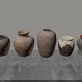 Ceramic Vessels in Various Styles with Brown Gray Textured Surface Red Top on Gray Background 3d model