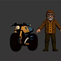 Vintage Yellow Black Motorcycle With Bearded Rider In Brown Jacket And Goggles