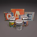 Vintage Cafe Signs With Colorful Metal Tins And Unique Labels
