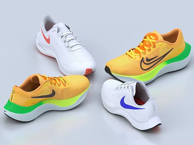 Multicolor Running Shoes With Mesh Upper Green Sole And Logo In White Yellow Orange 3d model