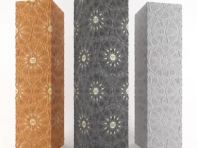 Stylish Decorative Pillars In Orange Dark Gray And Light Gray With Intricate Patterns 3d model
