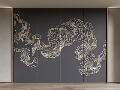 Modern Luxury Interior Background Wall Design With Black Surface And Golden Abstract Lines 3d model