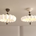 Two Modern Chandeliers With White Spherical Shades And Wooden Details Hanging From Ceiling