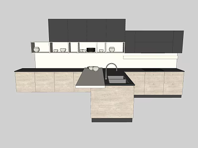 Modern Kitchen Interior With Dark And Light Cabinets Stone Countertop And Island 3d model