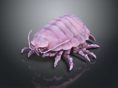 Pink Isopod With Segmented Body And Multiple Legs On Dark Background 3d model