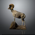 Ram With Large Curved Horns Statue Standing Gracefully On Natural Rock Base